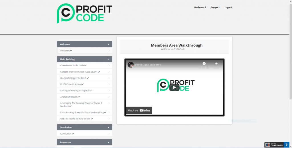 Profit Code Review - Members area